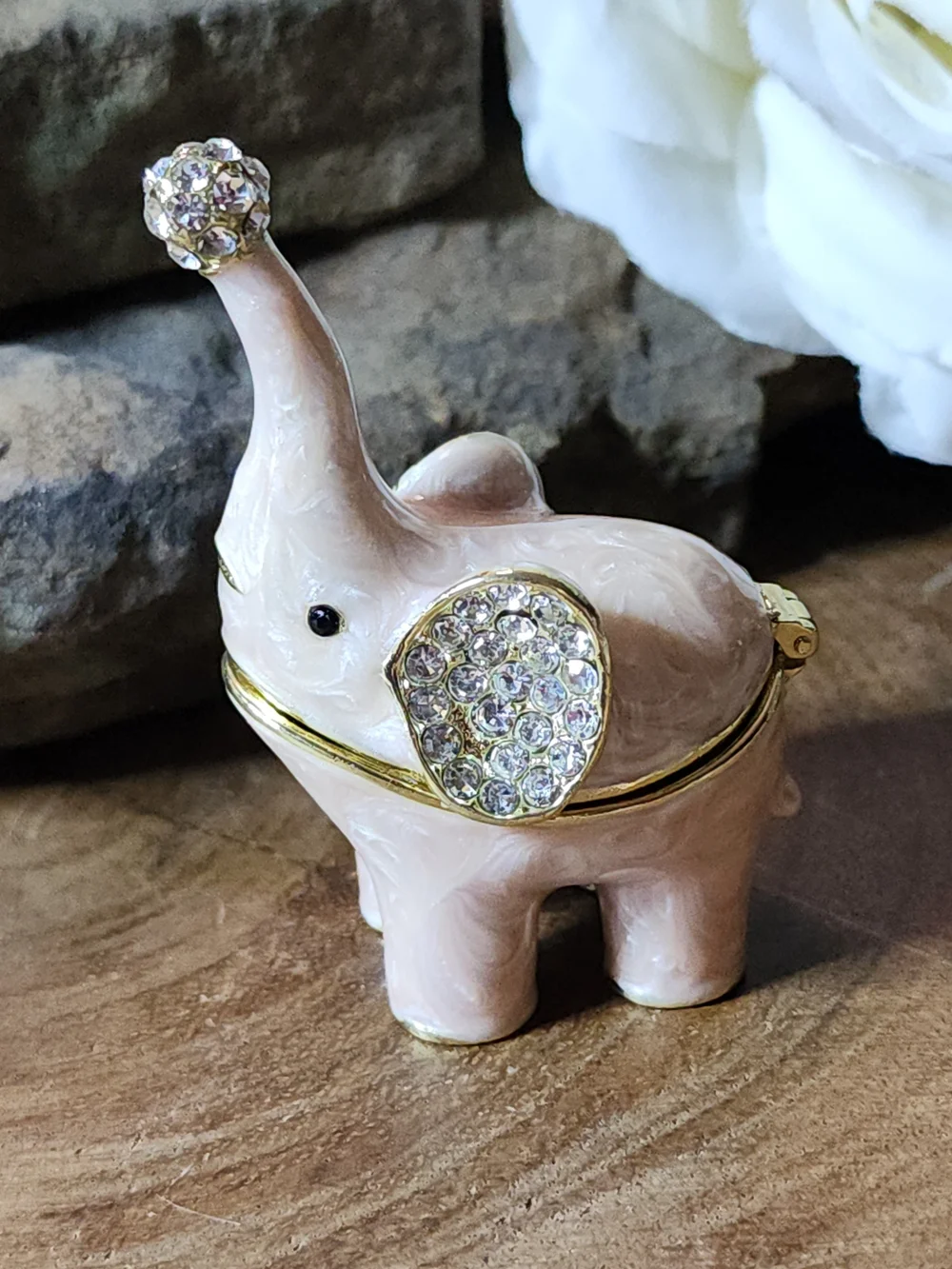 Adorable Baby Pink Elephant Enameled Jewelry Box Trinket Box